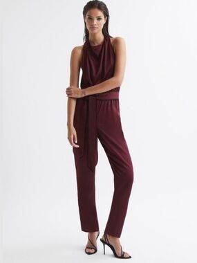 NWT REISS Frida Waist Tie Jumpsuit, Burgundy, Size 10